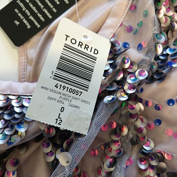 Torrid Mini Sequin Mesh Shift Dress Size 12 0 NWT Purple Party Shimmer New - Picture 9 of 11
